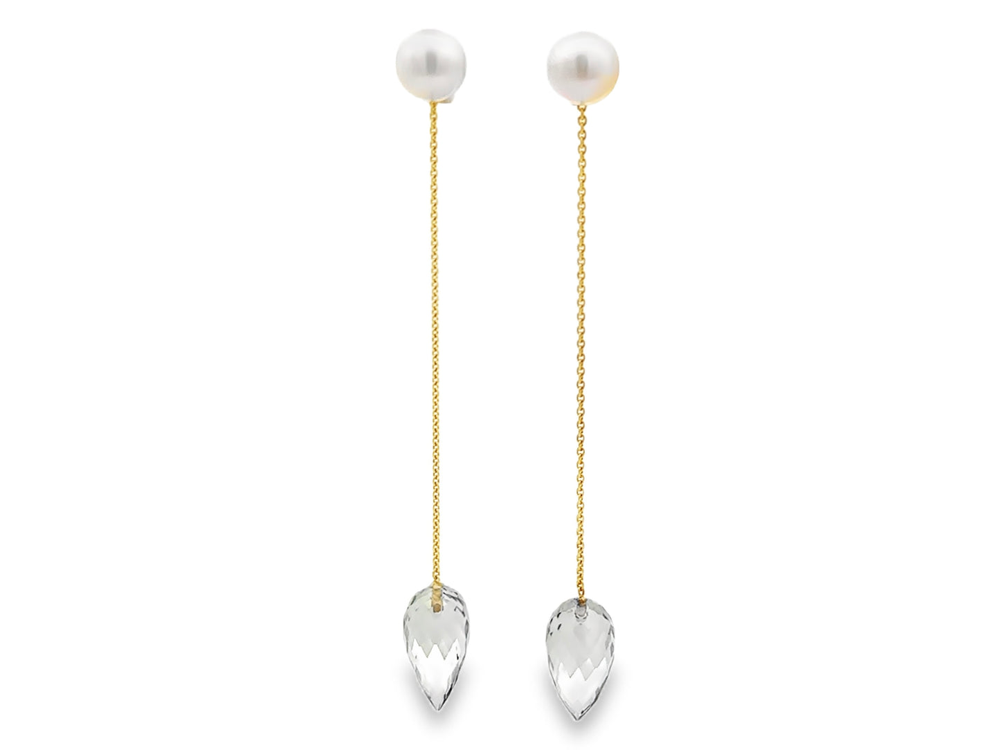 Ohrhänger aus 18kt Gelbgold mit Süßwasserperlen und Prasiolith