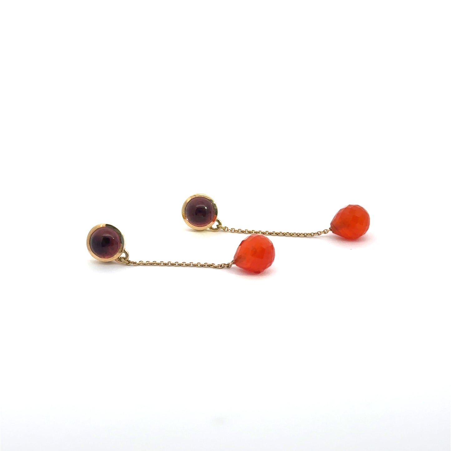 Ohrstecker aus 18kt Gelbgold mit rosa Turmalin und Karneol