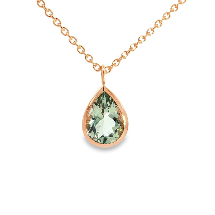 Prasiolith-Tropfen-Anhänger – 18kt Rotgold mit Ankerkette