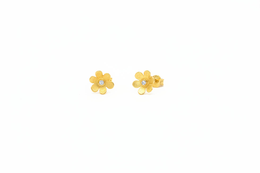 Blüten-Ohrstecker mit Brillant – 18kt Gelbgold
