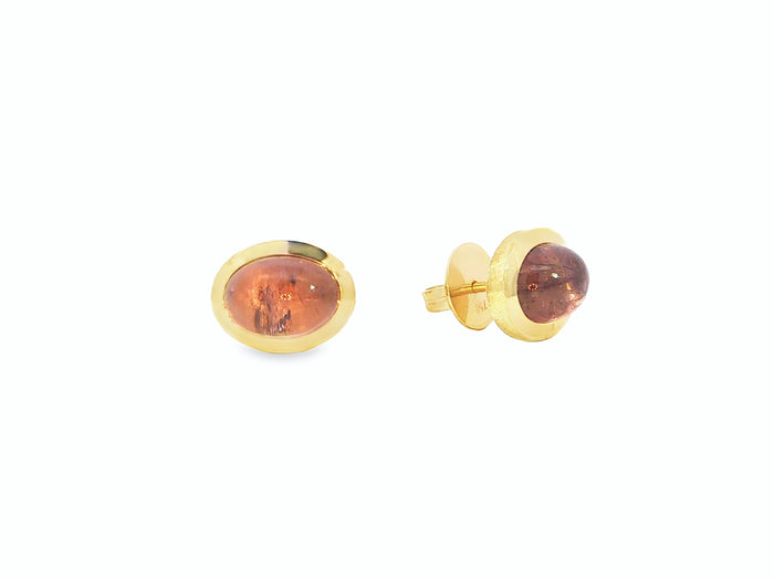 Rosa Turmalin-Cabochon Ohrstecker – 18kt Gelbgold