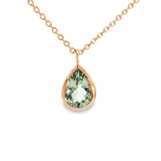 Prasiolith-Tropfen-Anhänger – 18kt Rotgold mit Ankerkette