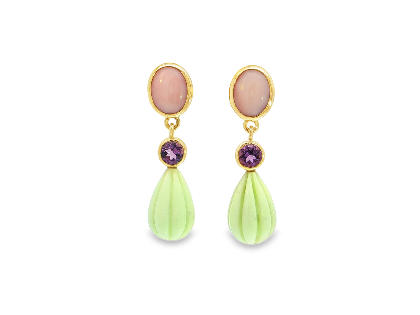 Ohrstecker aus 18kt Gelbgold mit Rosa Opal, Amethyst und Zitronen-Chrysopras (Kopie)