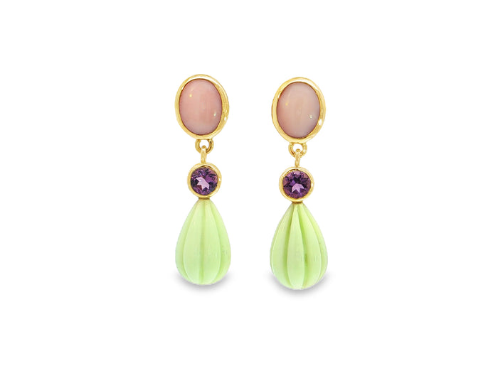 Ohrstecker aus 18kt Gelbgold mit Rosa Opal, Amethyst und Zitronen-Chrysopras (Kopie)