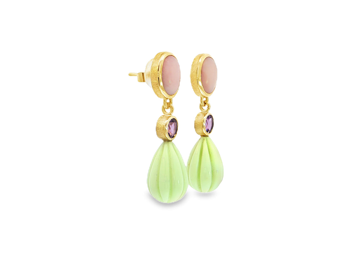 Ohrstecker aus 18kt Gelbgold mit Rosa Opal, Amethyst und Zitronen-Chrysopras (Kopie)