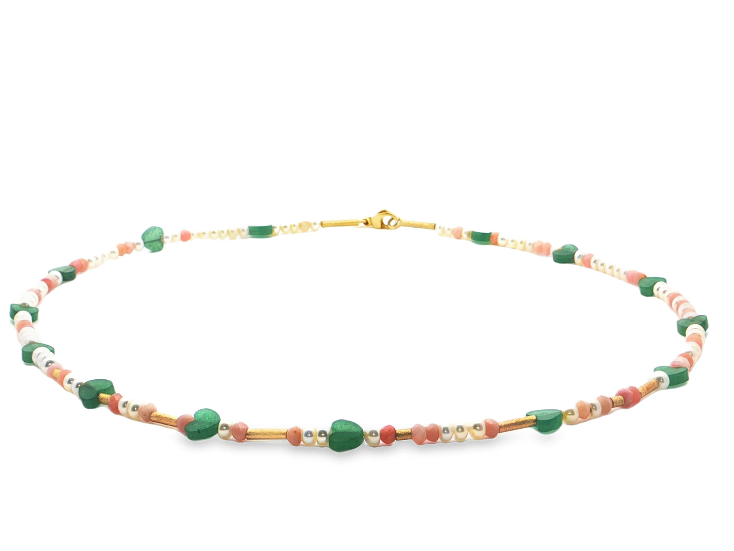 Verspielte Edelstein- und Perlenkette aus 18kt Gelbgold