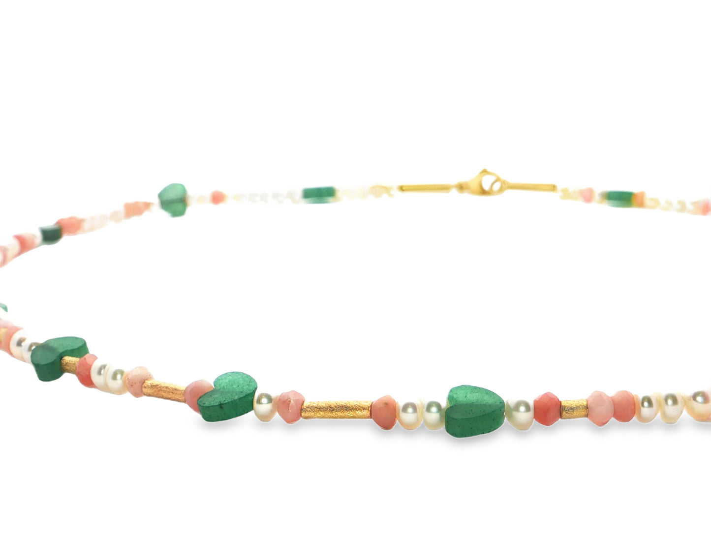 Verspielte Edelstein- und Perlenkette aus 18kt Gelbgold