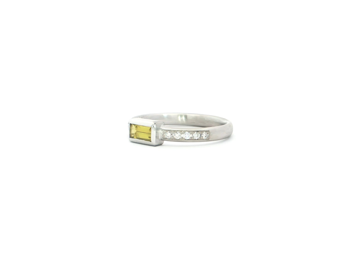 Ring mit zitronengelbem Turmalin &amp; Brillanten – 18kt Palladium-Weißgold