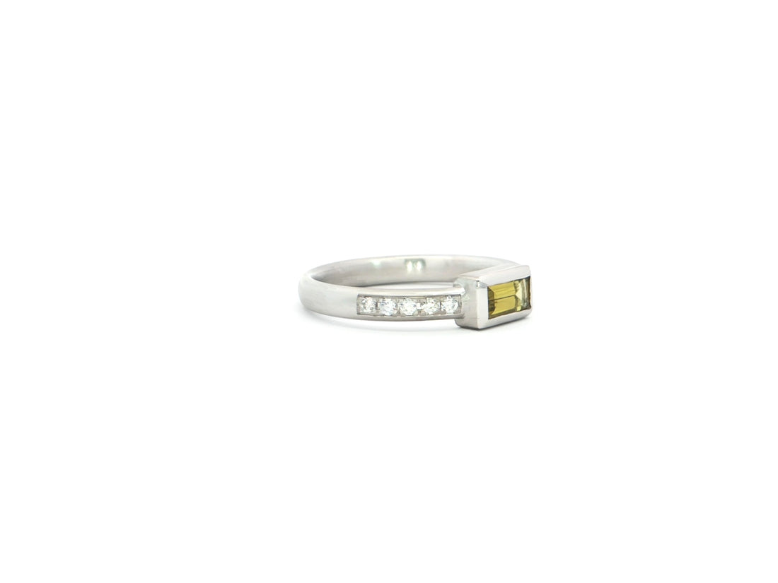 Ring mit zitronengelbem Turmalin &amp; Brillanten – 18kt Palladium-Weißgold