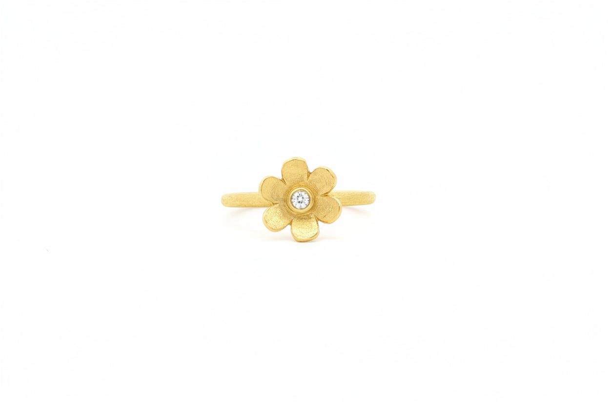 Blüten-Ring mit Brillant – 18kt Gelbgold