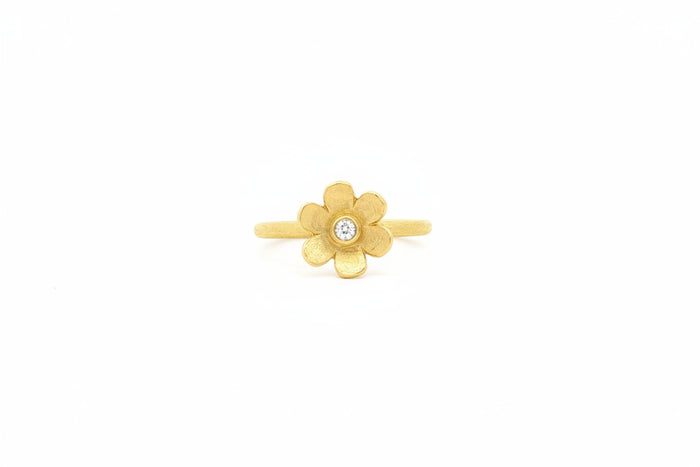 Blüten-Ring mit Brillant – 18kt Gelbgold