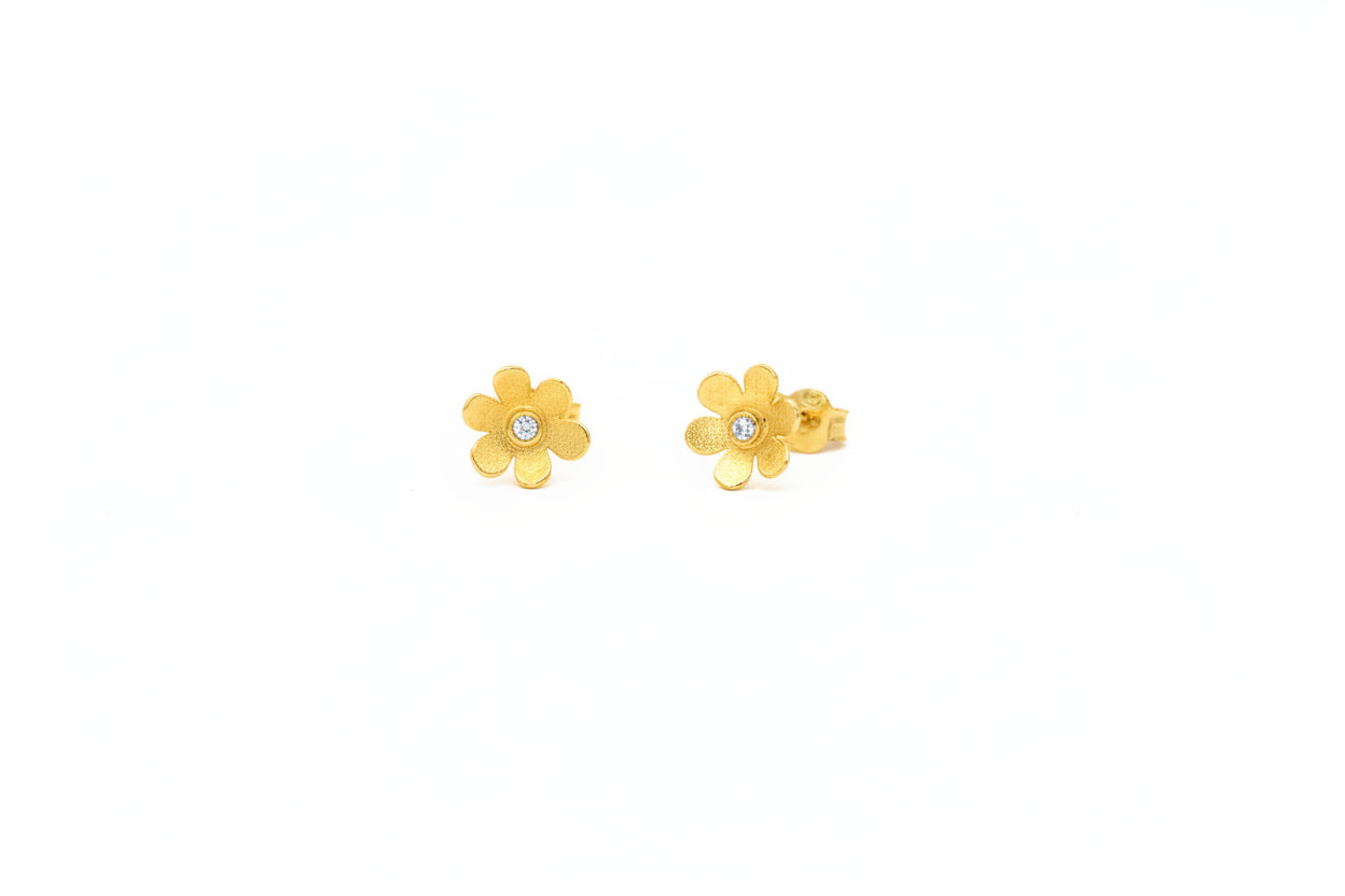 Blüten-Ohrstecker mit Brillant – 18kt Gelbgold