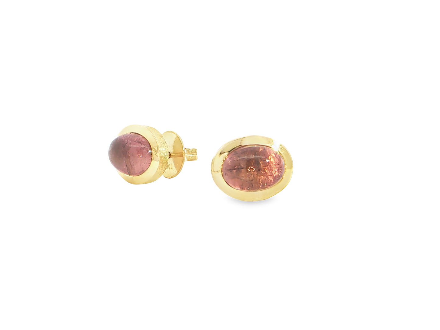 Rosa Turmalin-Cabochon Ohrstecker – 18kt Gelbgold