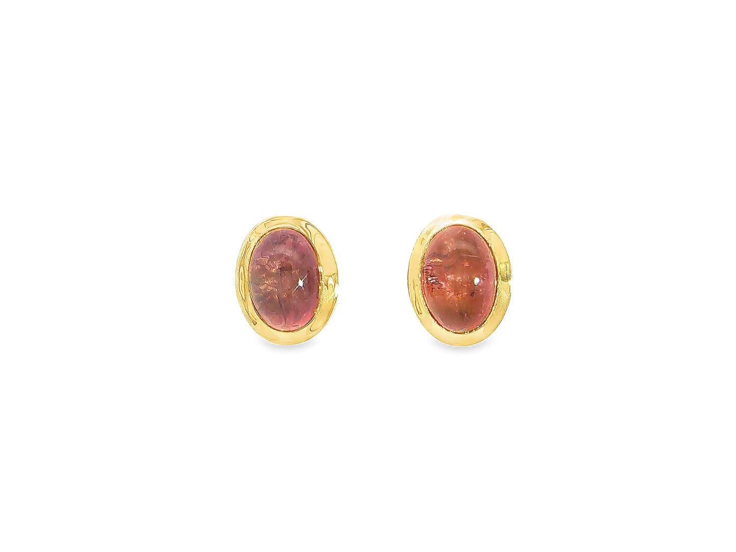 Rosa Turmalin-Cabochon Ohrstecker – 18kt Gelbgold