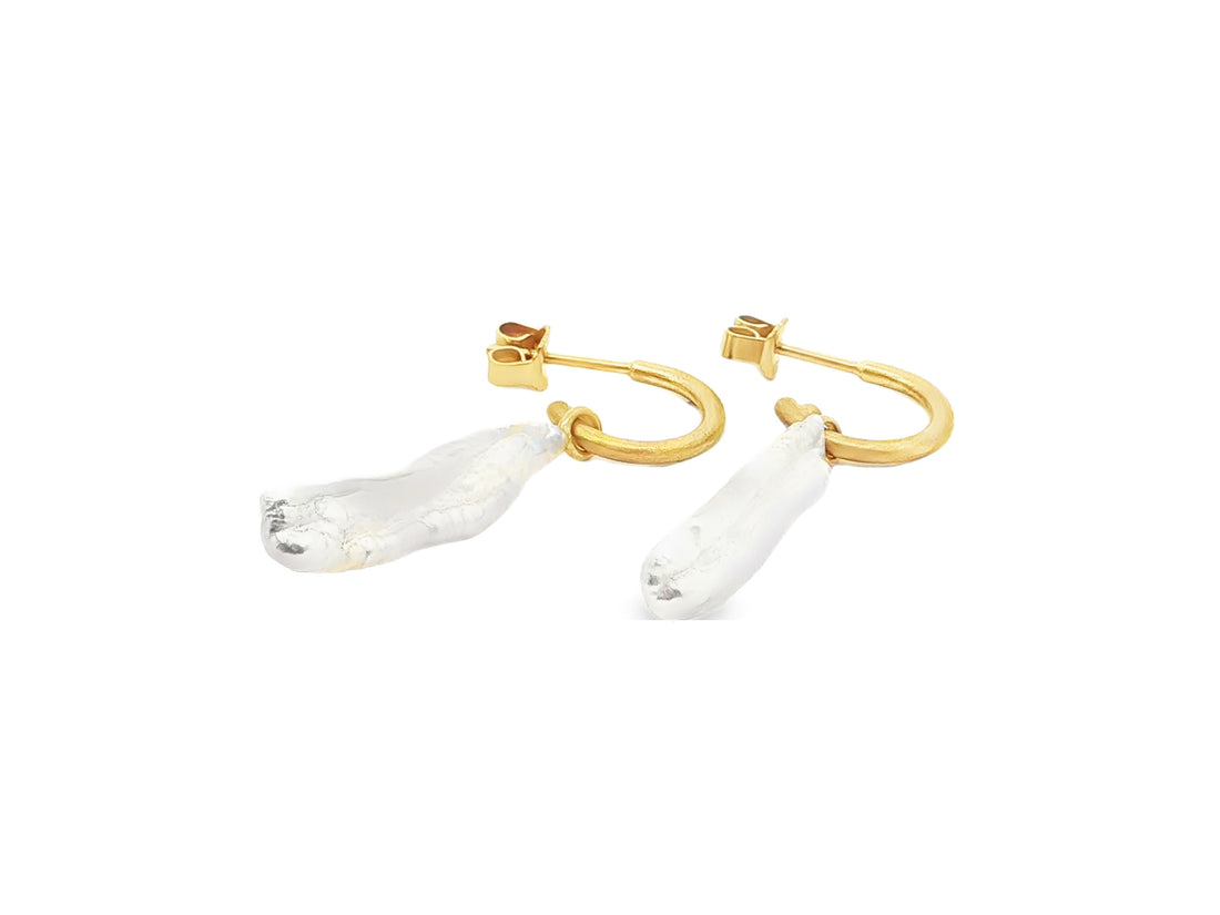 Wechselkreolen mit Keshi-Perlen – 18kt Gelbgold, eismatt