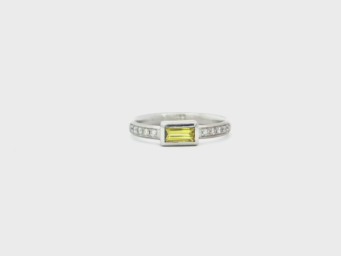 Ring mit zitronengelbem Turmalin &amp; Brillanten – 18kt Palladium-Weißgold